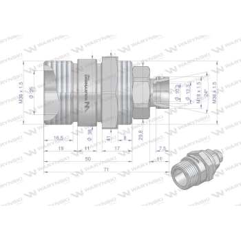 Zawór gniazdo (Bizon) M18x1,5 skręcane (ZSR6160101) Waryński-12001