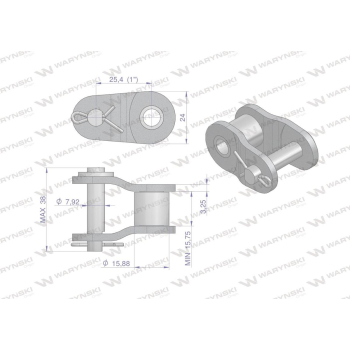 Półogniwo łańcucha wzmocnione P16A-1 ANSI A 80 (R1 1) Waryński ( sprzedawane po 10 )-12076