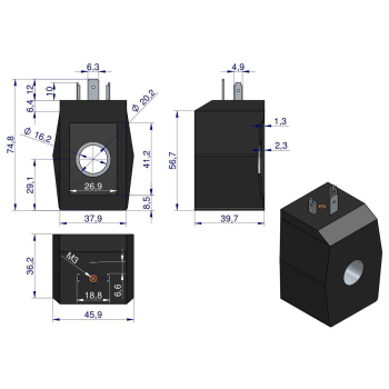 Cewka elektrozaworu 16mm 30W 12V DC-12454