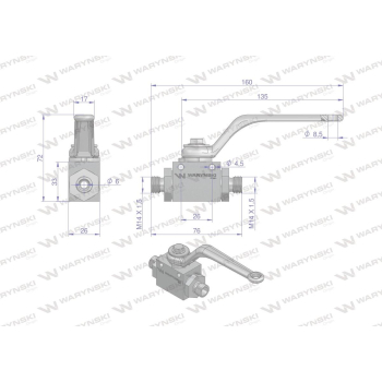 Zawór kulowy hydrauliczny 2-drogowy 2/2 M14x1.5 08L z otworami mocującymi 500 bar Waryński-12474