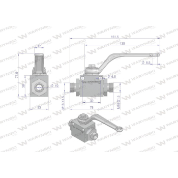 Zawór kulowy hydrauliczny 2-drogowy 2/2 M18x1.5 12L z otworami mocującymi 500 bar Waryński-12484