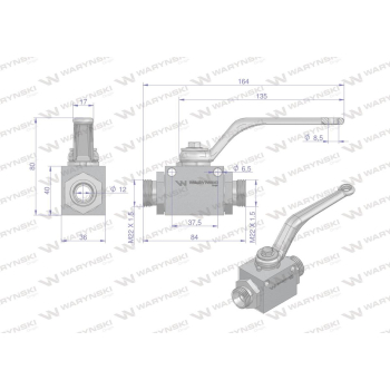Zawór kulowy hydrauliczny 2-drogowy 2/2 M22x1.5 15L z otworami mocującymi 500 bar Waryński-12488