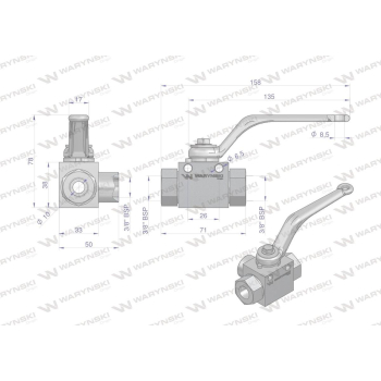 Zawór kulowy hydrauliczny 3-drogowy 3/2 - 3/8