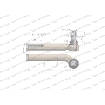 Przegub kierowniczy lewy 258mm- 24x1,5 AL116740 WARYŃSKI-12765