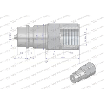 Szybkozłącze hydrauliczne wtyczka M18x1.5 gwint wewnętrzny EURO (ISO 7241-A) Waryński-13017