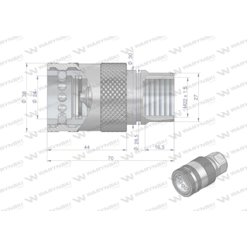 Szybkozłącze hydrauliczne gniazdo M22x1.5 gwint wewnętrzny EURO PUSH-PULL (ISO 7241-A) Waryński-13027