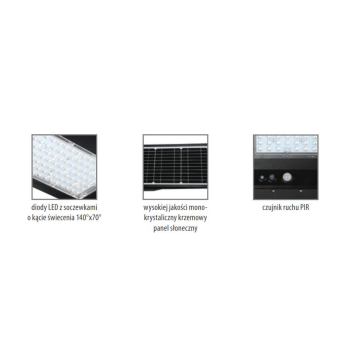 Solarna lampa. oprawa uliczna LED SOLGER 20W 3000LM ZMIENNA BARWA ŚWIATŁA 3000K, 4000K, 6000K IP65 z czujnikiem ruchu-