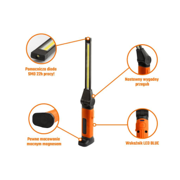 Lampa warsztatowa, LED COB łamana z przegubem 1120lm 4000 mAh, Teger-130409