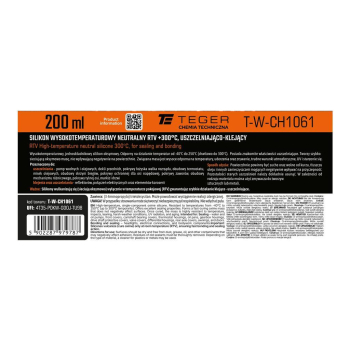 Silikon wysokotemperaturowy neutralny, RTV +300°C, uszczelniająco-klejący, czarny, 200 ml, Teger-130446