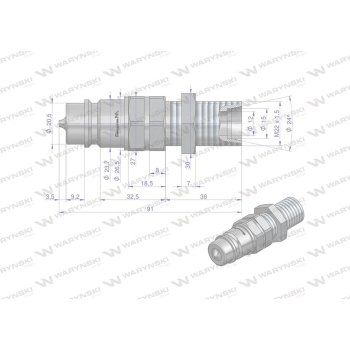 Szybkozłącze hydrauliczne wtyczka long M22x1.5 gwint zewnętrzny EURO (9100822W) (ISO 7241-A) Waryński (opakowanie 50