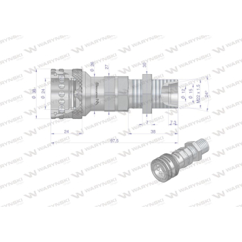 Szybkozłącze hydrauliczne gniazdo z eliminatorem ciśnienia long M22x1.5 gwint zewnętrzny EURO (9100822GL) (ISO 7241-