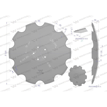 Talerz uzębiony Z-10 fi 520, mocowanie 5 / 105mm grubość 6mm, zastosowanie Horsch 28071305, Waryński-132882