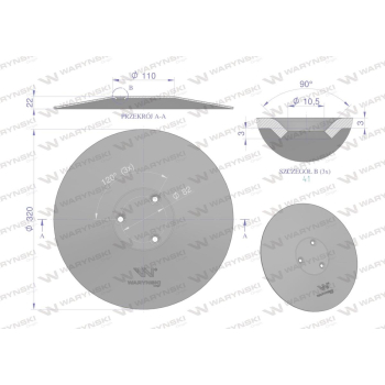 Talerz tarcza redlicy fi 320mm, mocowanie 3 / 82mm grubość 3mm, zastosowanie Amazone 962292, Waryński-132897