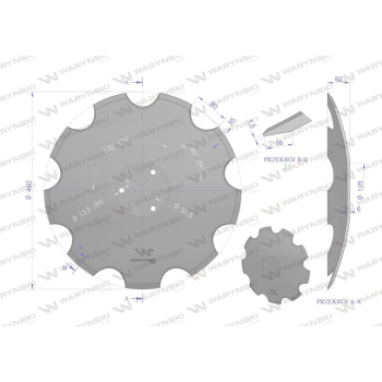 Talerz uzębiony Z-9 fi 460mm, mocowanie 3 / 97mm grubość 6mm, zastosowanie Horsch 23246106, Waryński-132903