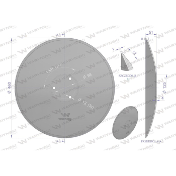 Talerz gładki fi 460mm, mocowanie 3 / 98mm grubość 4mm, zastosowanie Horsch 24251103, Waryński-132918