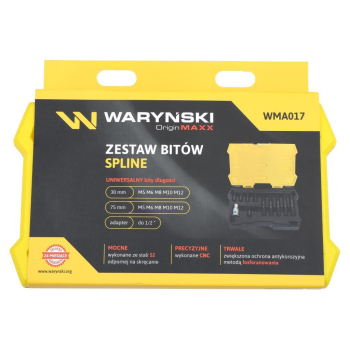 Zestaw bitów, 75mm spline ze stali S2 pokrycie antykorozyjne z adapterem 1/2