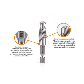 Zestaw wierteł gwintujących PROFESSIONAL, HEX M3-M10 (7 el.), stal M2, z adapterem, Teger-133224