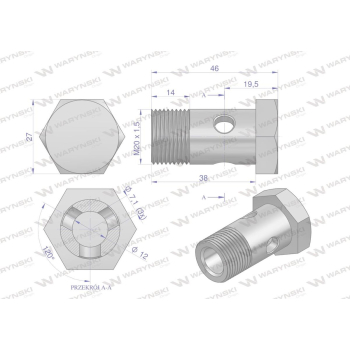 Śruba oczkowa przelewowa metryczna M20x1.5 Waryński-13508