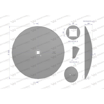 Talerz gładki fi 610 otwór 35x35 stal borowa 8mm Waryński-13579