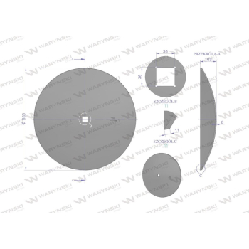 Talerz gładki fi 660 otwór 35x35 stal borowa 8mm Waryński-13581