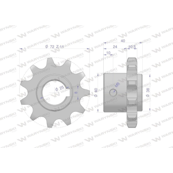 Koło łańcuchowe stalowe hartowane Z-11 3/4 fi-25 zastosowanie Bizon WARYŃSKI-14087