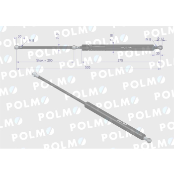 Siłownik szyby przedniej tylnej L max. 510mm 04357777P drzwi  DEUTZ POLMO-14286