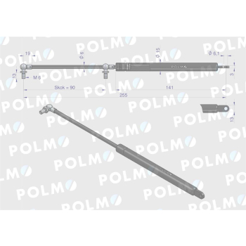 Siłownik szyba tylna, Szyberdach L max. 255mm 4316668P DEUTZ POLMO-14293