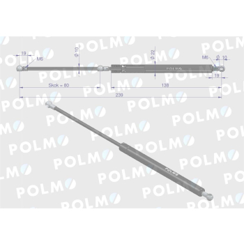 Siłownik drzwi L max. 239mm 4428680P DEUTZ HÜRLIMANN LAMBORGHINI SAME POLMO-14298
