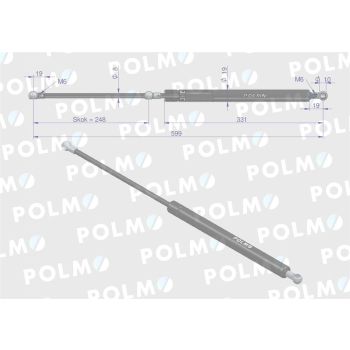 Siłownik szyby tylnej L max. 599mm CA516619P FENDT POLMO-14319