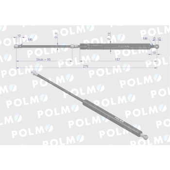 Siłownik drzwi i szyba przednia (tylko do ciągników z ładowaczem czołowym) L max. 276mm B40491P FENDT POLMO-14325