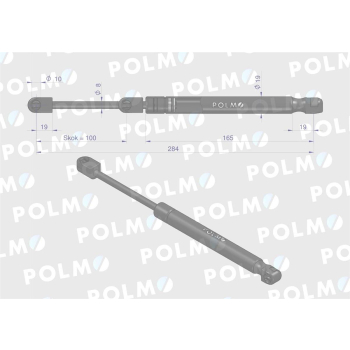 Siłownik szyby przedniej drzwi L max. 284mm AL71412P JOHN DEERE POLMO-14349