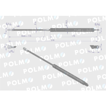 Siłownik drzwi L max. 318mm 3103957M1P MASSEY FERGUSON MAUSER POLMO-14454