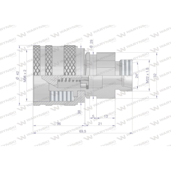 Szybkozłącze hydrauliczne skręcane wtyczka M22x1.5 gwint zewnętrzny 300bar Waryński