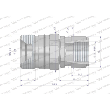 Szybkozłącze hydrauliczne skręcane gniazdo G3/4"BSP gwint wewnętrzny 250bar Waryński