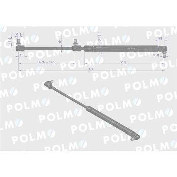 Siłownik szyby tylnej L max. 374mm 65418006 RENAULT POLMO-15269
