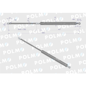 Siłownik maski L max. 885mm 65415047 MASSEY FERGUSON POLMO-15299