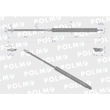 Siłownik szyby tylnej L max. 615mm 65421001 1-99-976-005 STEYR POLMO-15323