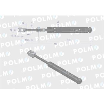 Siłownik szyba przednia L max. 220mm 65499076 FRITZMEIER POLMO-15338
