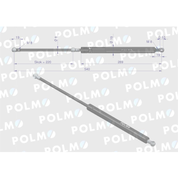 Siłownik drzwi L max. 540mm 65417043 FIAT POLMO-15357