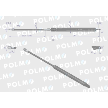 Siłownik szyby tylnej L max. 501mm 65417040 FIAT. RENAULT POLMO-15369