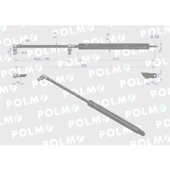 Siłownik szyby przedniej. tylnej L max. 399mm 65499074 FRITZMEIER POLMO-15377