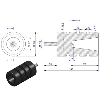 Resor. odbój gumowy śruba M10 wysokość 114mm prosty NR-188 Przyczepa-15485