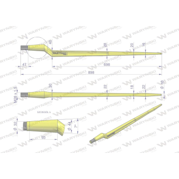 Ząb ładowacza CIĘŻKI uniwersalny Z L- 880 mm Tur na tuleję W-5791200 WARYŃSKI-16481