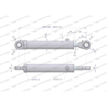 Cylinder hydrauliczny - siłownik dwustronny wysuwu motowideł (5040995390. CJ2F16/40/22/250z.  5040995130) Bizon Waryń
