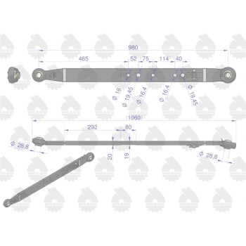 Cięgło dźwignia dolna (L-980mm) MF-255, 3512, 3514 MF3 ORYGINAŁ URSUS-16682