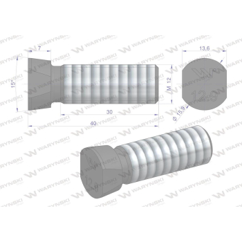 Śruba kpl. płużna oval z dwóch stron ścięta M12x40 mm kl.12.9 zastosowanie Kverneland Waryński M12X40OV2KV-16740