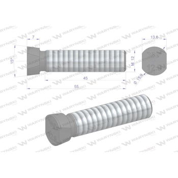 Śruba kpl. płużna oval z dwóch stron ścięta M12x55 mm kl.12.9 zastosowanie Kverneland Waryński M12X55OV2KV-16755