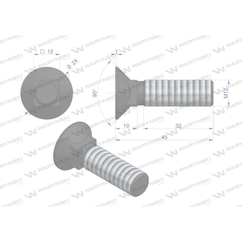 Śruba kpl. płużna podsadzana D 608 M12x45 mm kl.10.9 Waryński-17493