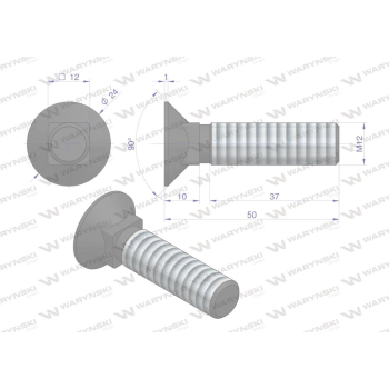 Śruba kpl. płużna podsadzana D 608 M12x50 mm kl.10.9 zastosowanie ząb SX Waryński-17498