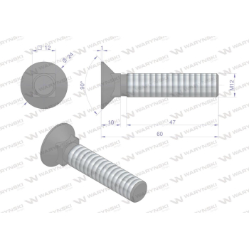 Śruba kpl. płużna podsadzana D 608 M12x60 mm kl.10.9 Waryński-17508